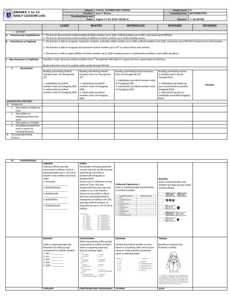 DLL - Mathematics 2 - Q1 - W4 | PDF