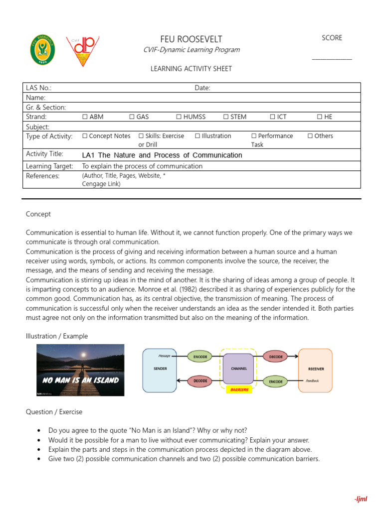 Communication Process Learning Activity | PDF