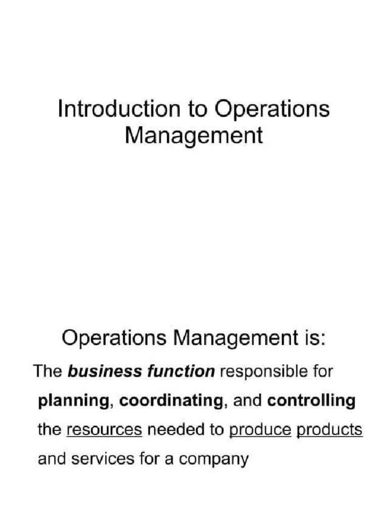 Chapter 1 Introduction to Operation Management | PDF