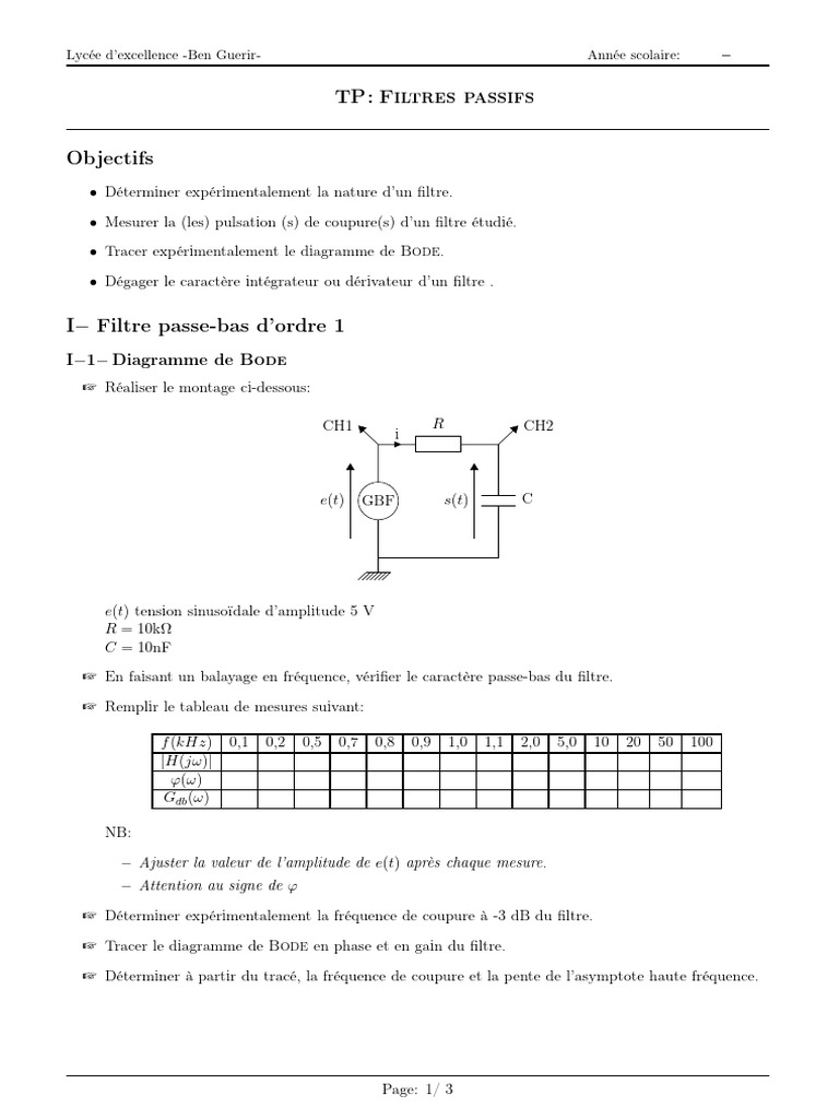 TP Filtres Passifs : Caractéristiques et Bode | PDF | Filtre ...