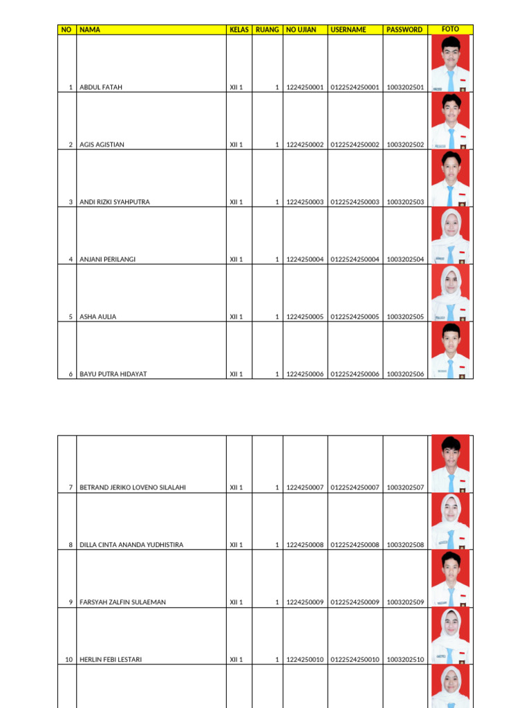 Student Data for Class XII 1-4 | PDF