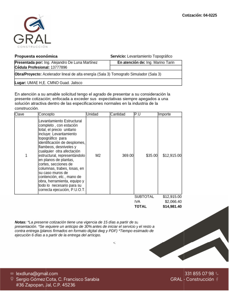 Cotización 04B-0225GRAL | PDF