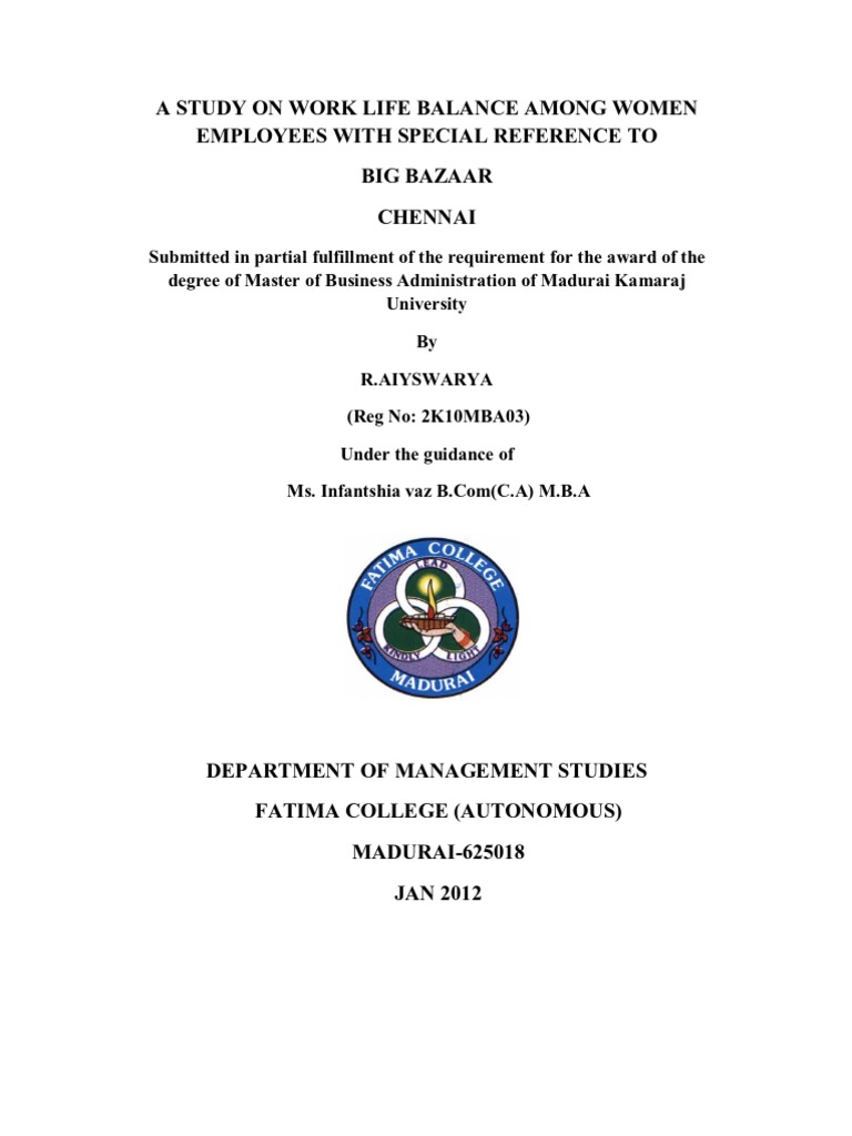 A Study On Work Life Balance Among Women Employees With Special ...