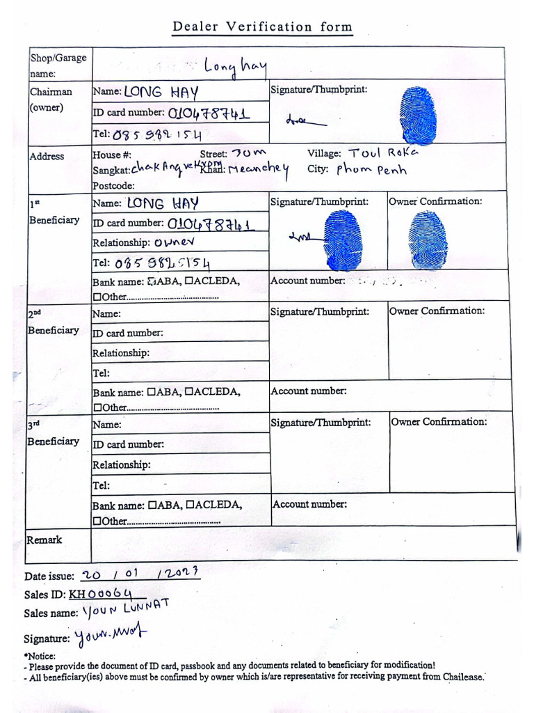 Dealer Verification Pdf