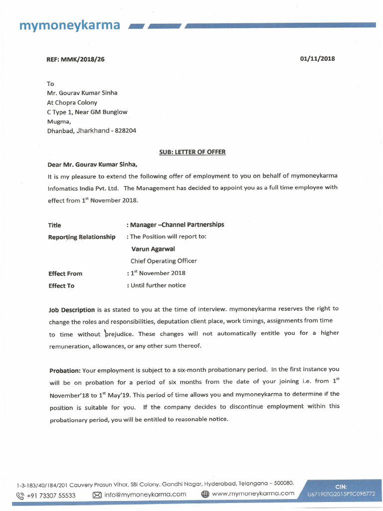 Gourav Kumar Sinha - Appointment Letter - With Signature | PDF