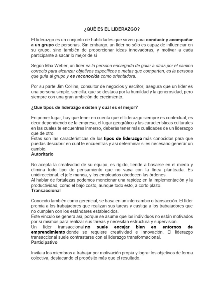 Tipos y Teorías de Liderazgo Efectivo | PDF | Liderazgo | Sicología
