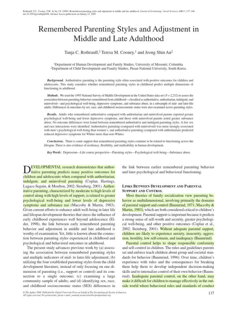 Parenting Styles and Adult Well-Being | PDF | Parenting | Substance Abuse