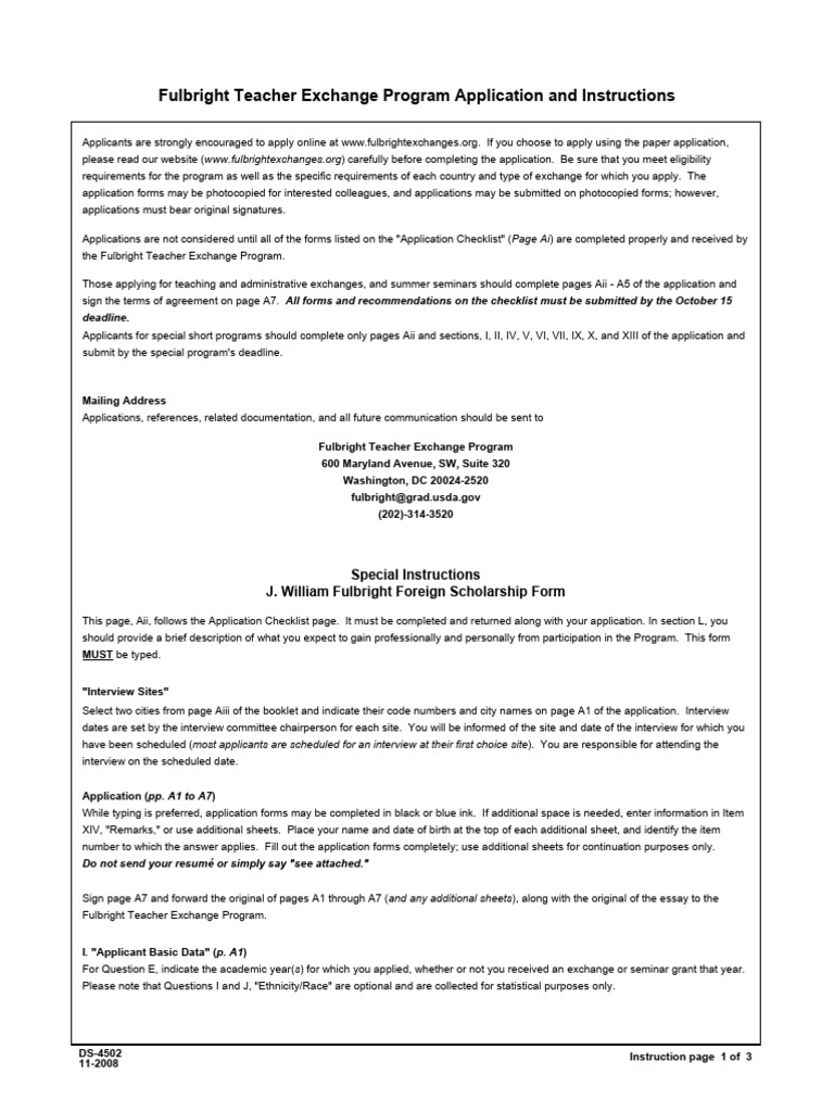 Fulbright Teacher Exchange Program Application and Instructions | PDF ...