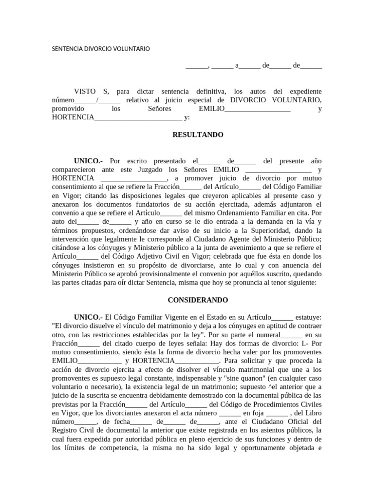 Sentencia de Divorcio Voluntario | PDF | Divorcio | Justicia