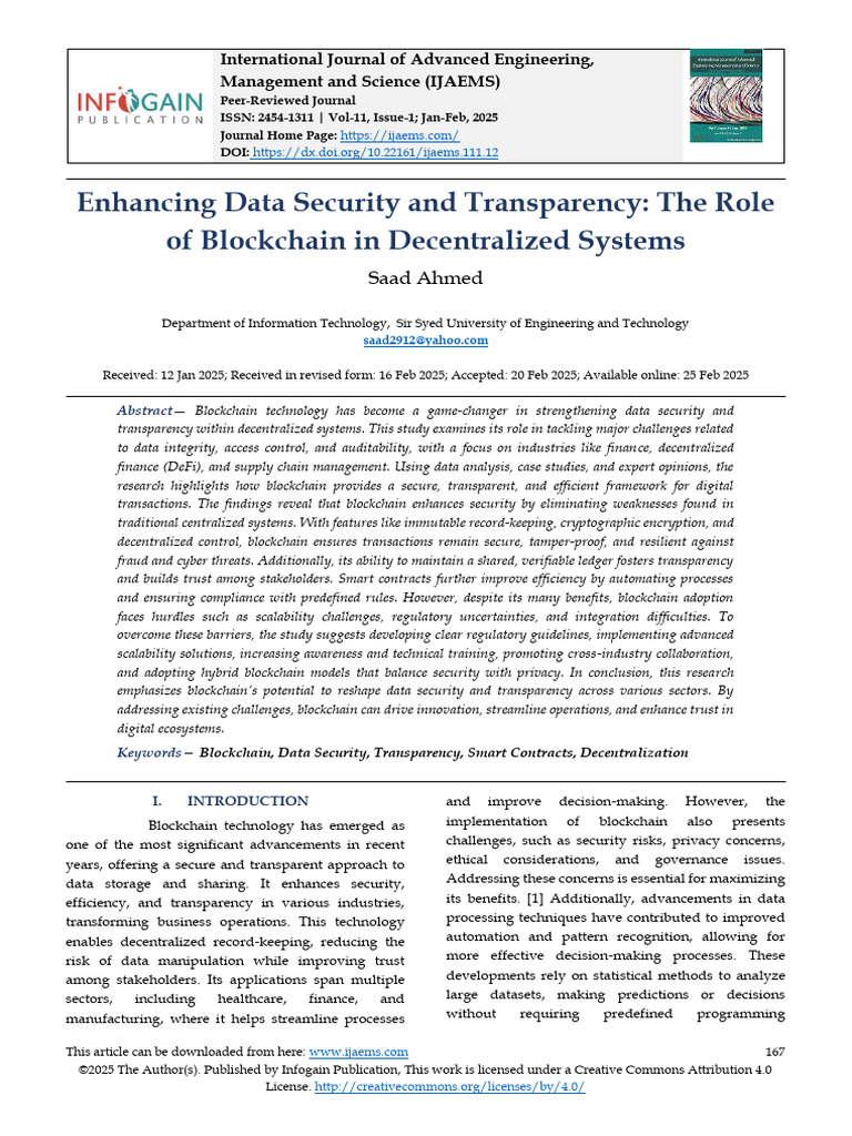 Enhancing Data Security and Transparency: The Role of Blockchain in ...