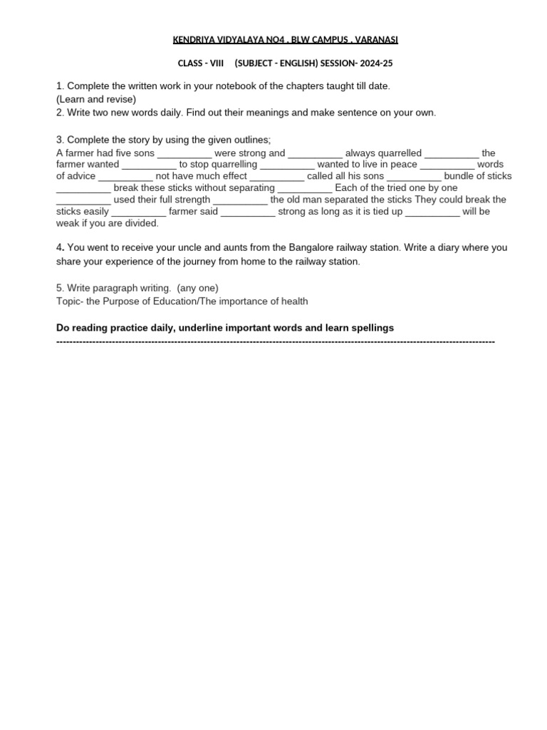 Class 8 Summer Work | PDF