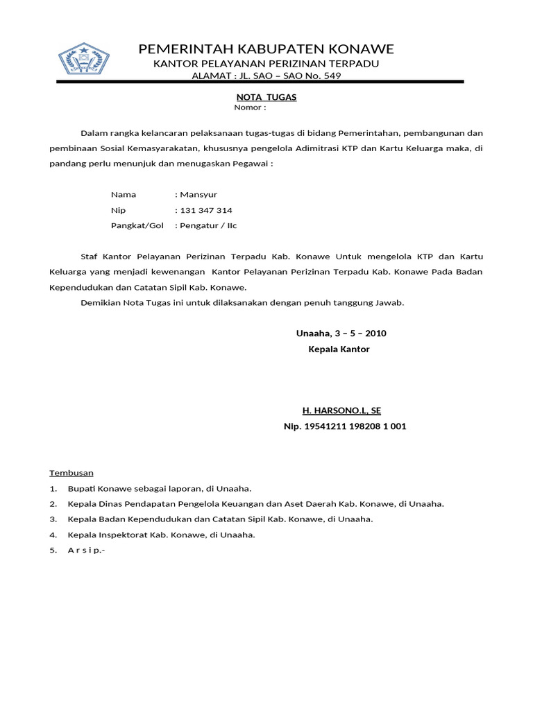 Nota Tugas dan Rapat Staf Konawe 2010 | PDF
