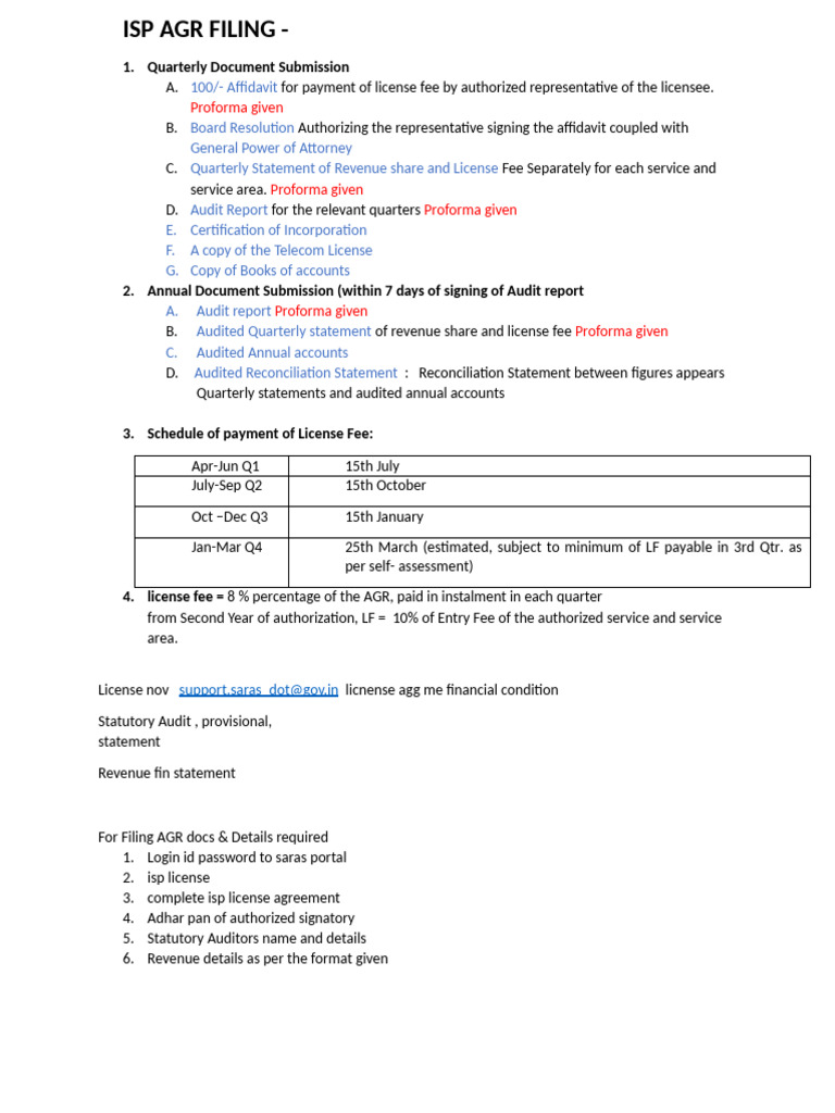 Isp - AGR Filing - Docs List & Details | PDF