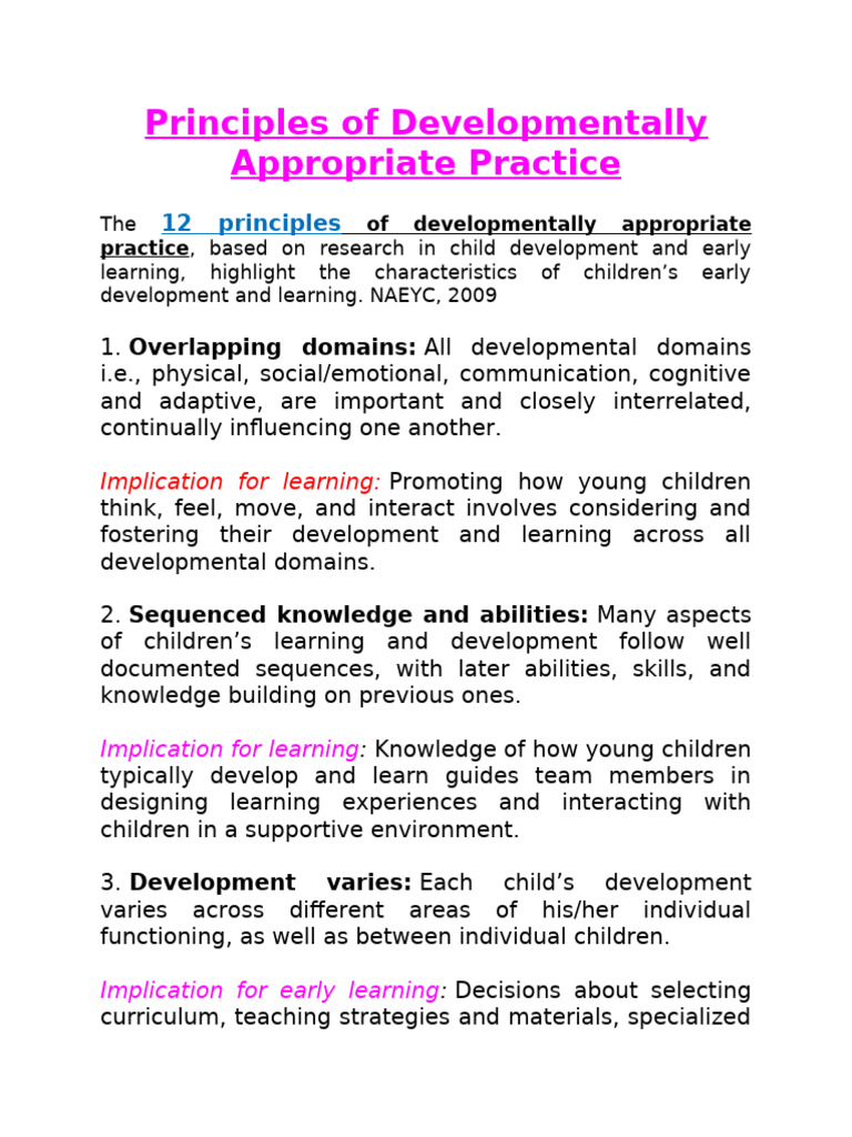 Principles of Developmentally Appropriate Practice (DAP) | PDF ...