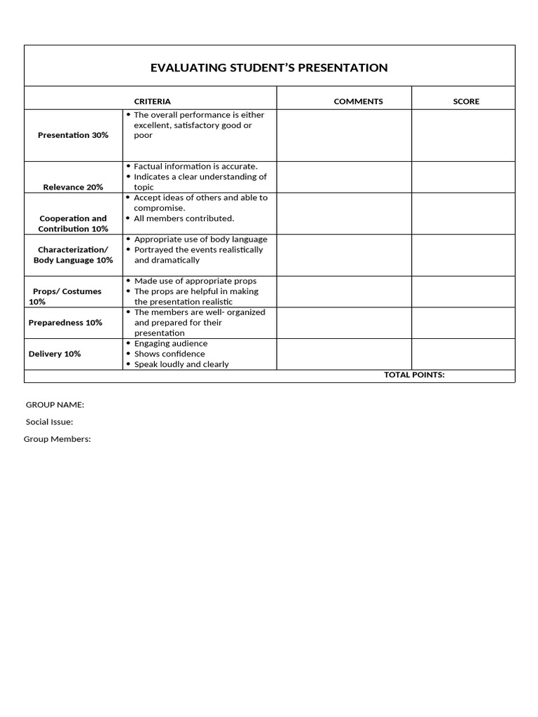 Criteria For The Role Play Pdf