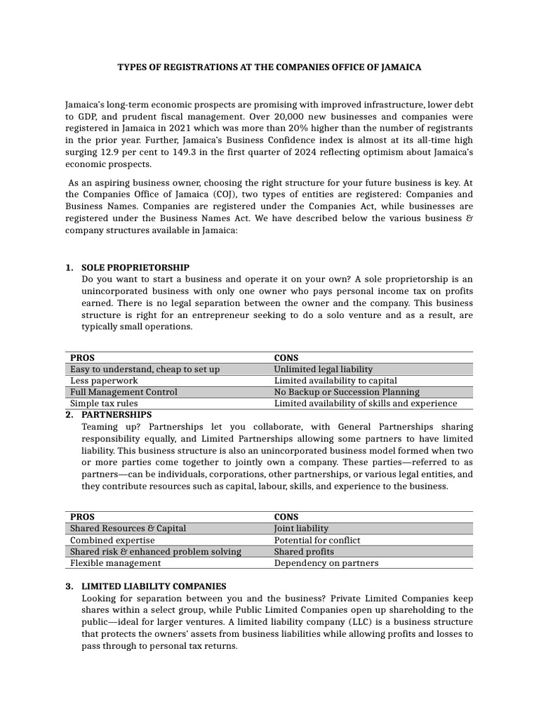 Company Registration Types in Jamaica | PDF | Limited Liability Company ...