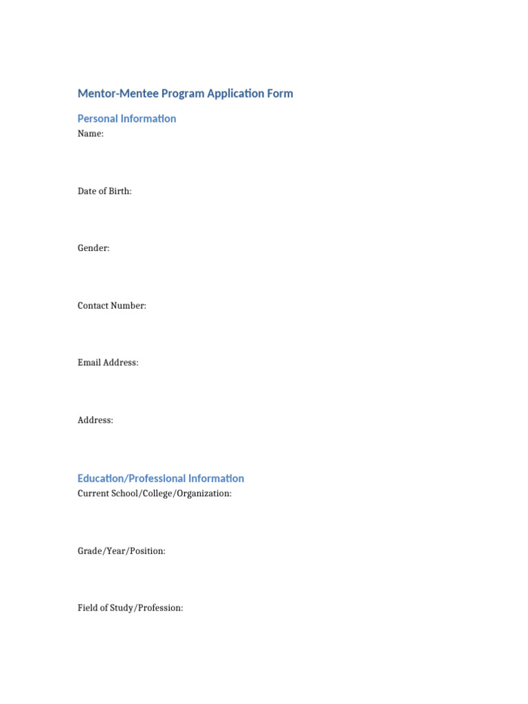Mentor Mentee Application Form | PDF
