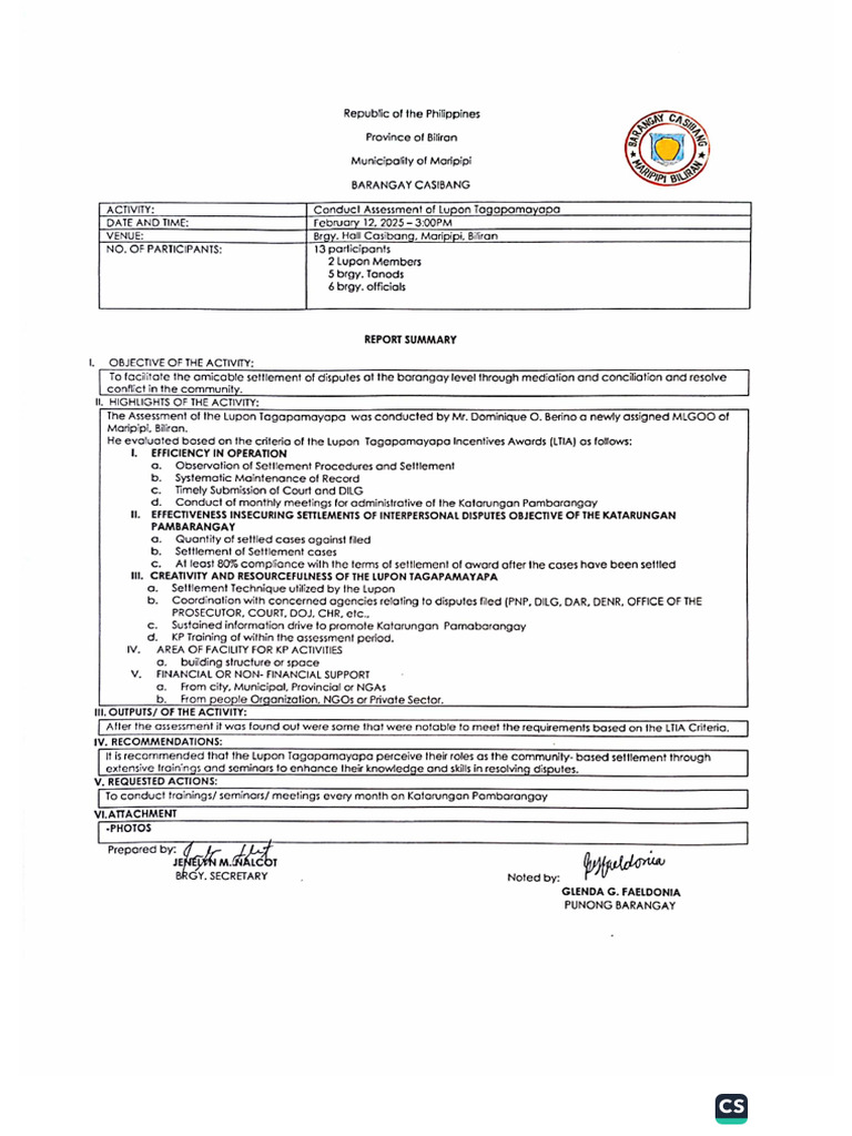 Brgy. Casibang PAR LTIA 2025 Assessment | PDF