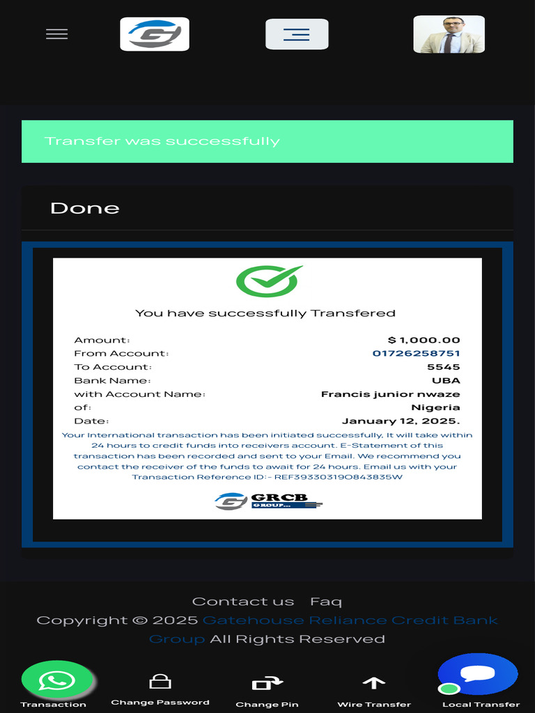 Successful International Transfer Confirmation | PDF