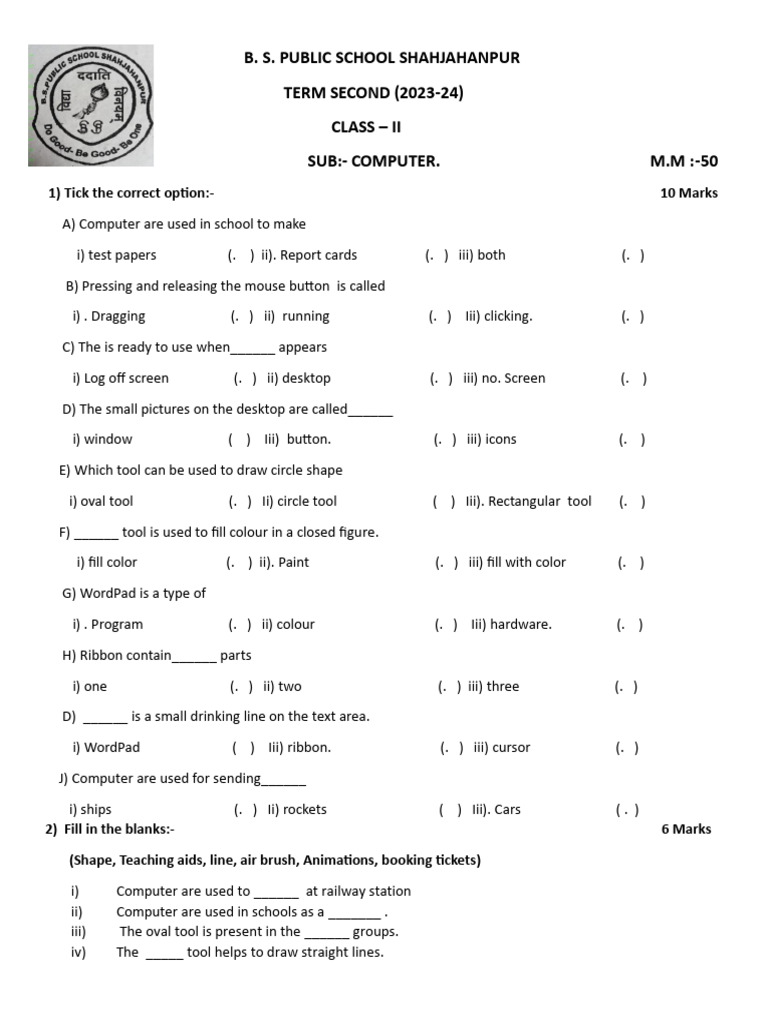 Computer Exam for Class II Students | PDF | Computer Architecture ...