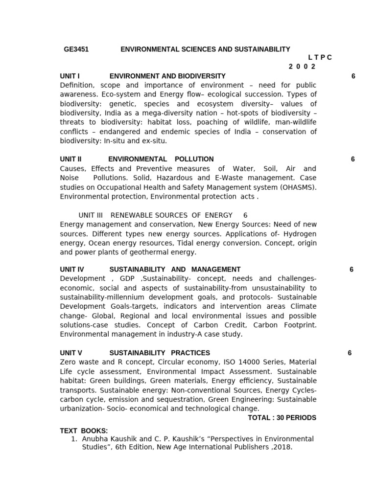 Environmental Sciences & Sustainability Course | PDF | Sustainability ...
