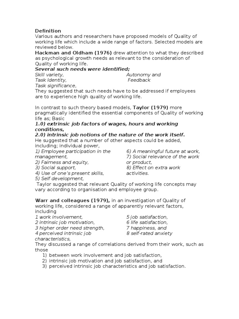 Understanding Quality of Working Life | PDF | Job Satisfaction | Action ...