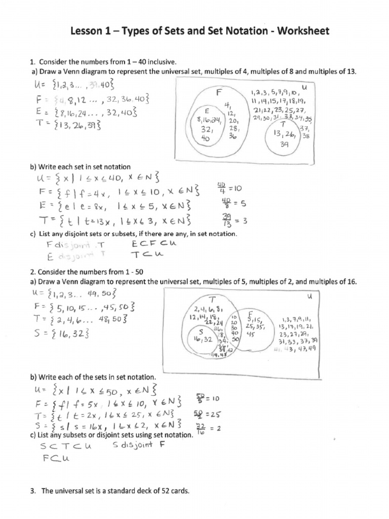 Unit 1 Set Theory and Logic Worksheet Answers | PDF