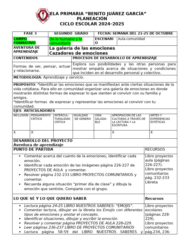 Proyecto Galería de Emociones 2° Grado | PDF | Las emociones | Aprendizaje