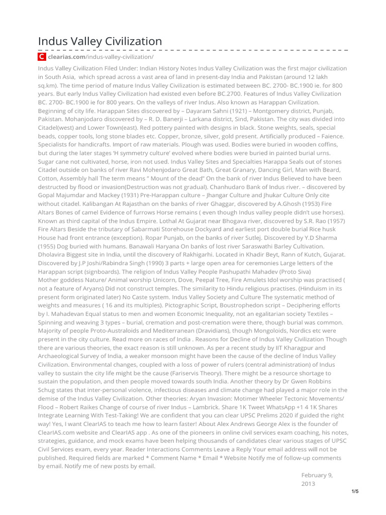 Indus Valley Civilization Overview | PDF