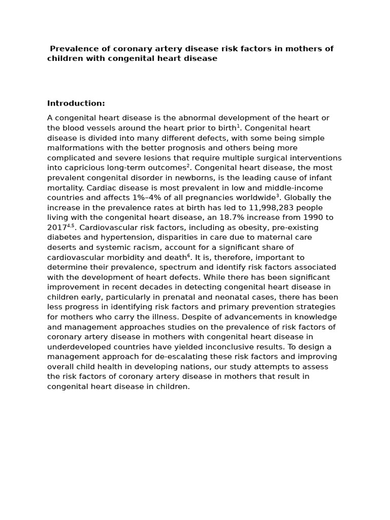 Coronary Disease Risk in Mothers of CHD Kids | PDF