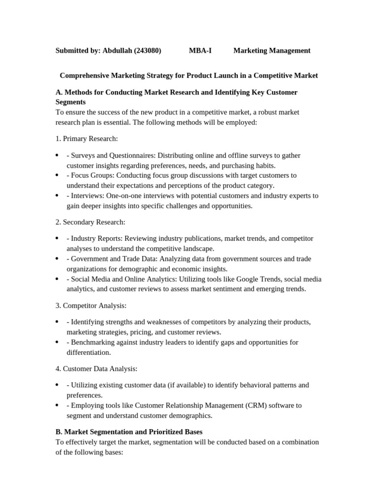 Marketing Strategy for Product Launch | PDF | Market Segmentation ...