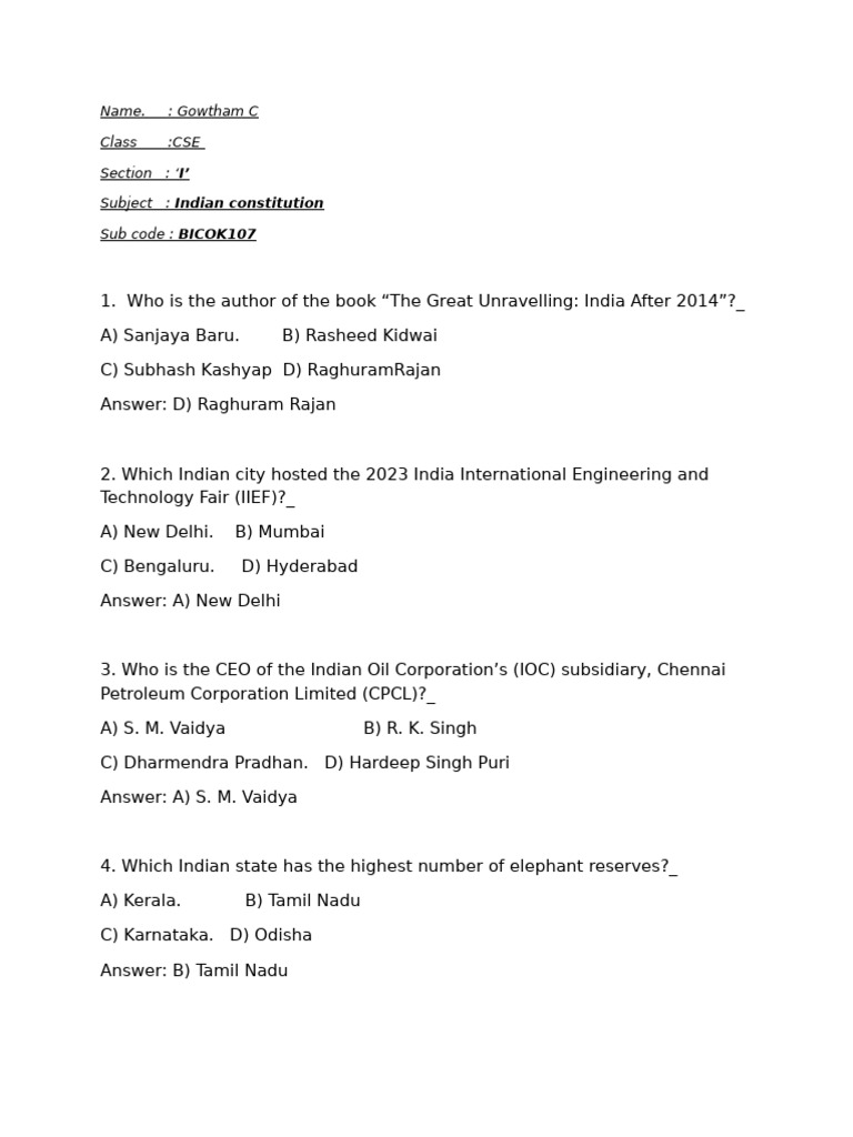 Current Affairs MCQs for CSE Students | PDF | Bangalore | Gujarat
