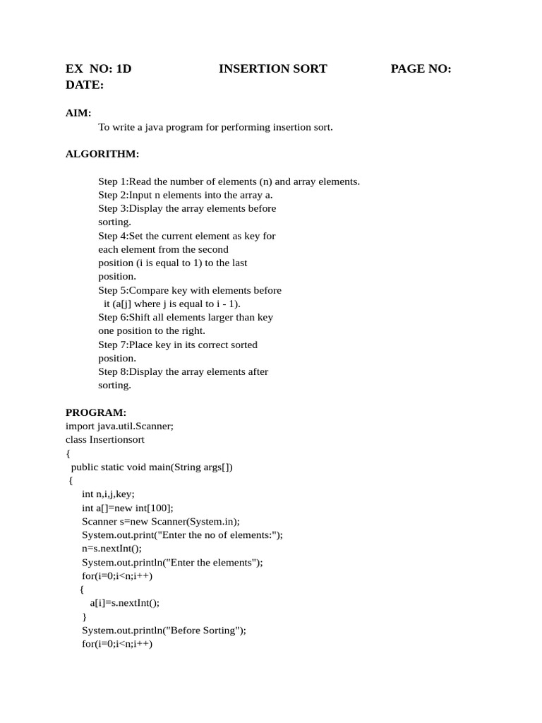 1 D Insertion Sorting | PDF