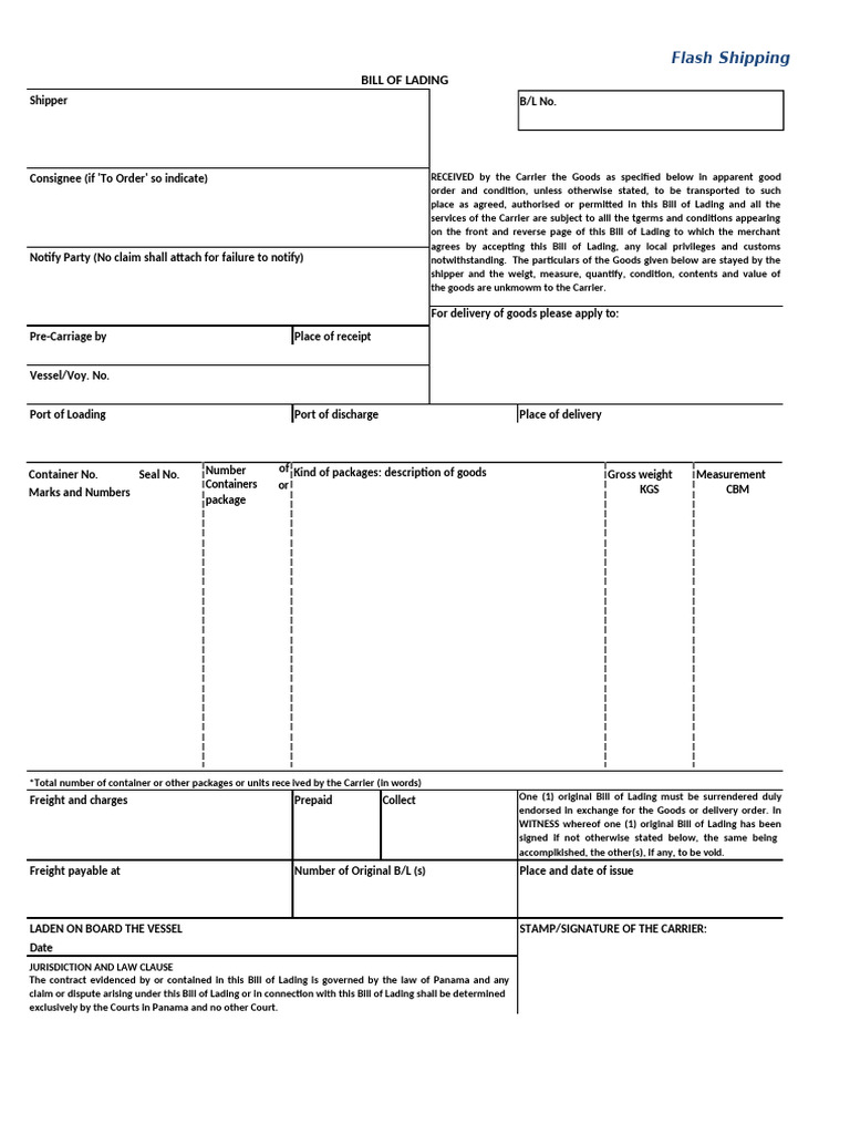 Flash Shipping BL | PDF | Bill Of Lading | Cargo