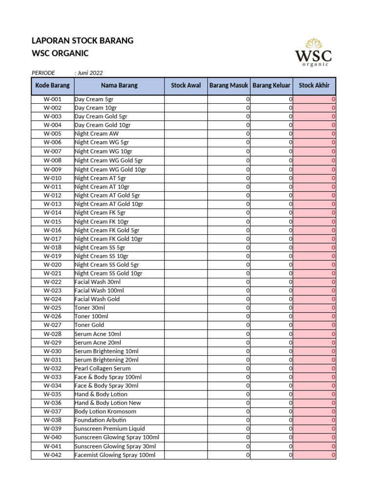 Rekap Stock Barang WSC Juni 22 | PDF | Skin | Dermatology