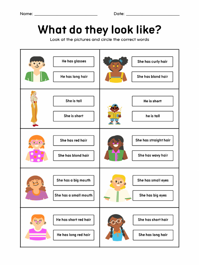 White Colorful Physical Appearance Vocabulary Worksheet | PDF