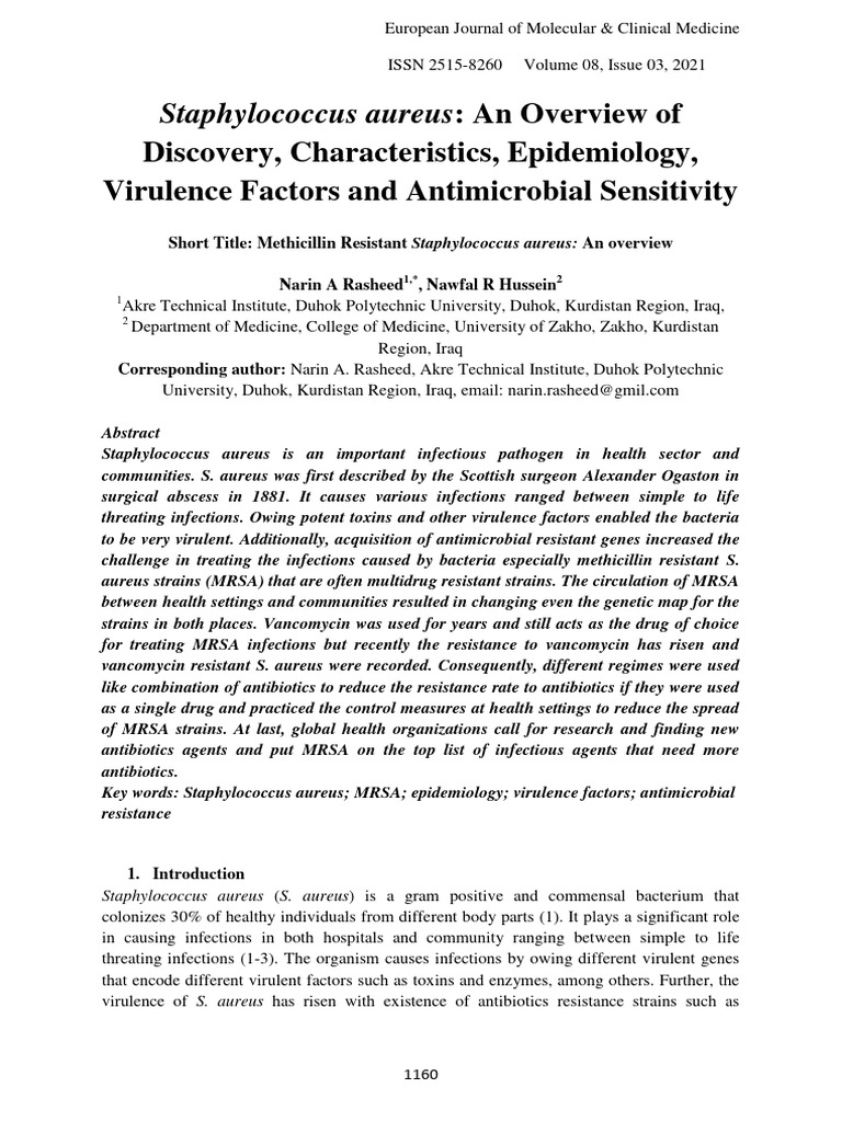 Overview of Staphylococcus aureus | PDF | Methicillin Resistant ...