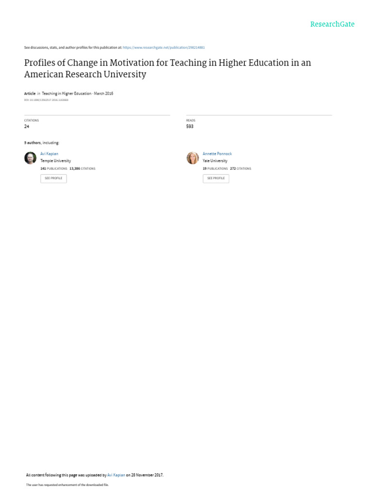 Profiles of Change in Motivation For Teachingin Higher Education | PDF ...