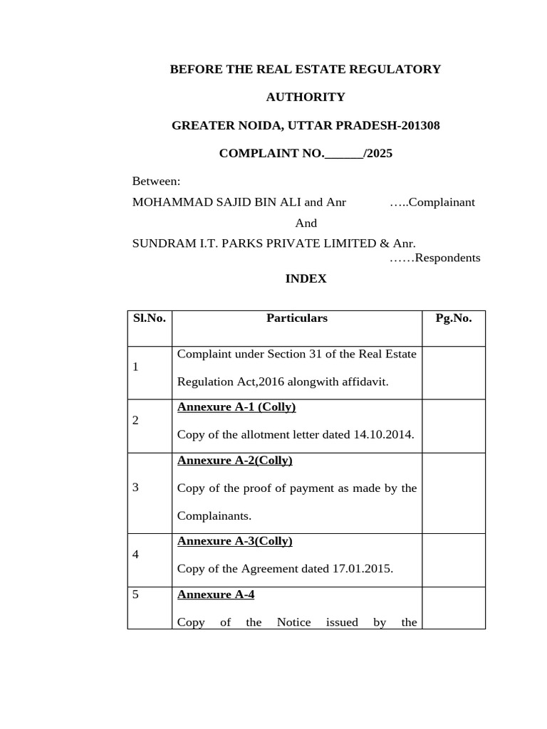 RERA Complaint Against Sundram I.T. Parks | PDF | Affidavit | Damages