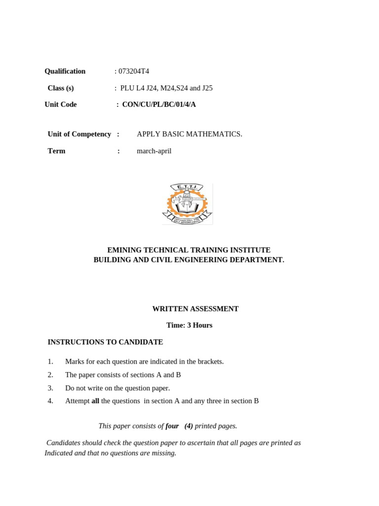 Grade 7 Basic Mathematics Assessment | PDF | Area | Matrix (Mathematics)