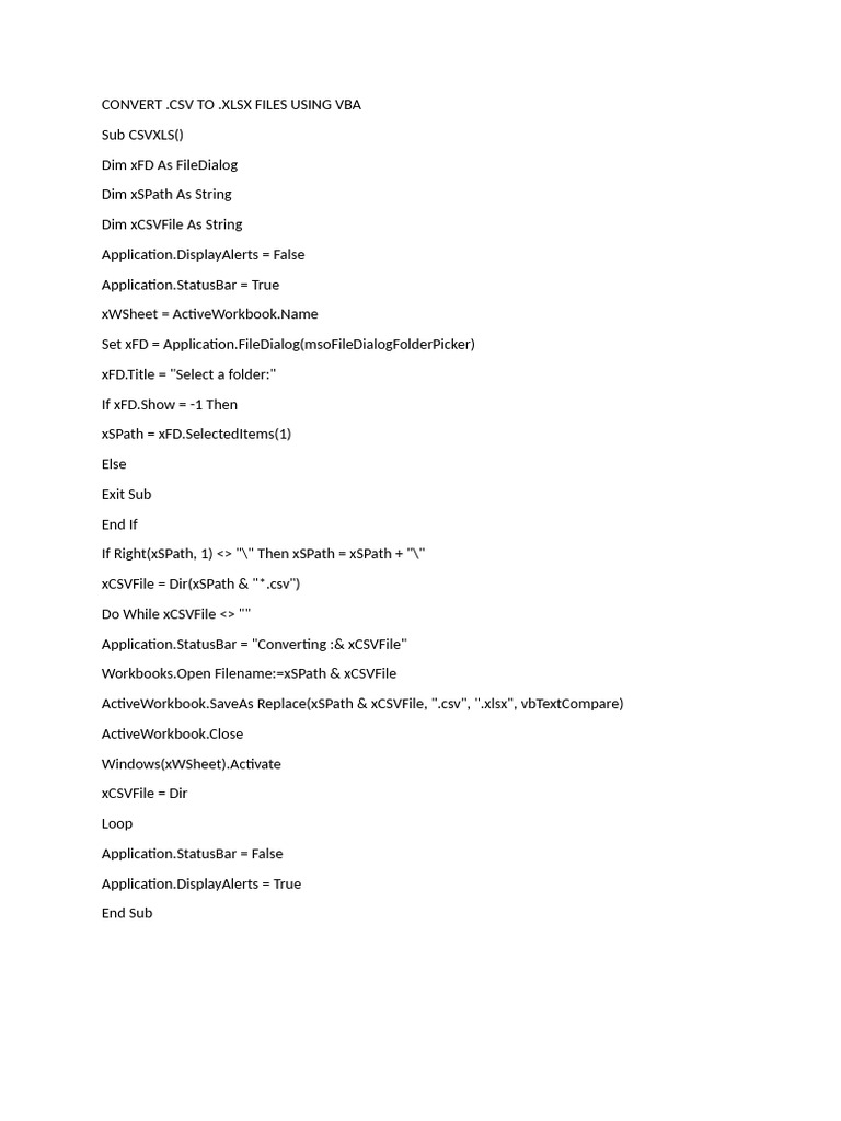 VBA Script for CSV to XLSX Conversion | PDF