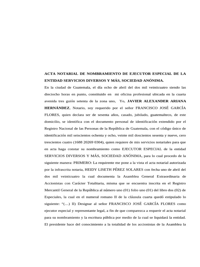 Nombramiento de Ejecutor Especial S.A. | PDF