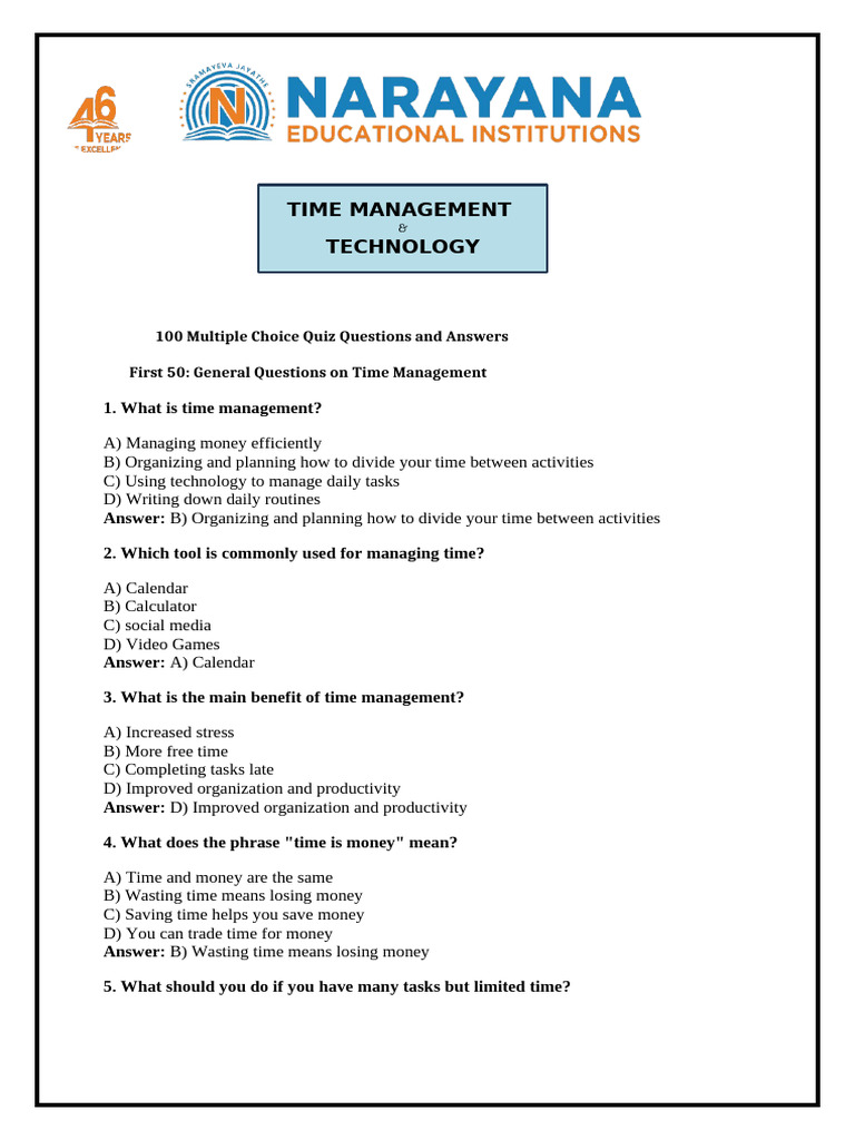 (Revised) 100 Quiz, Vocabulary, Quotes On Time Management and ...