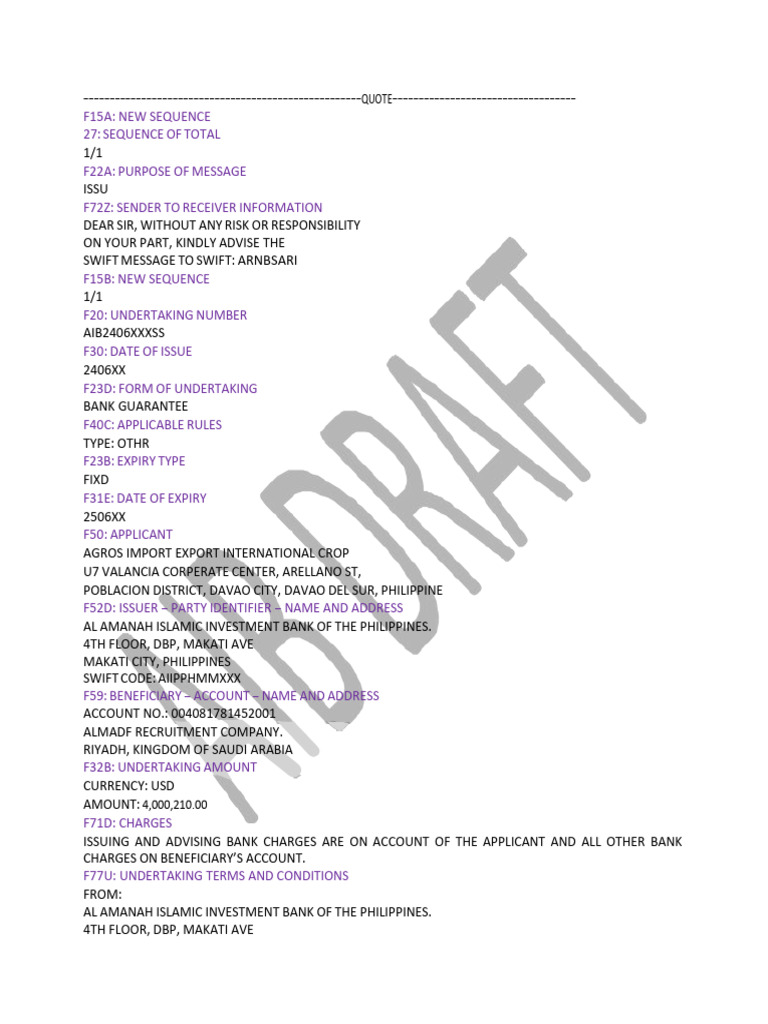 BG Draft Bjazsaje027 | PDF | Letter Of Credit | Banks