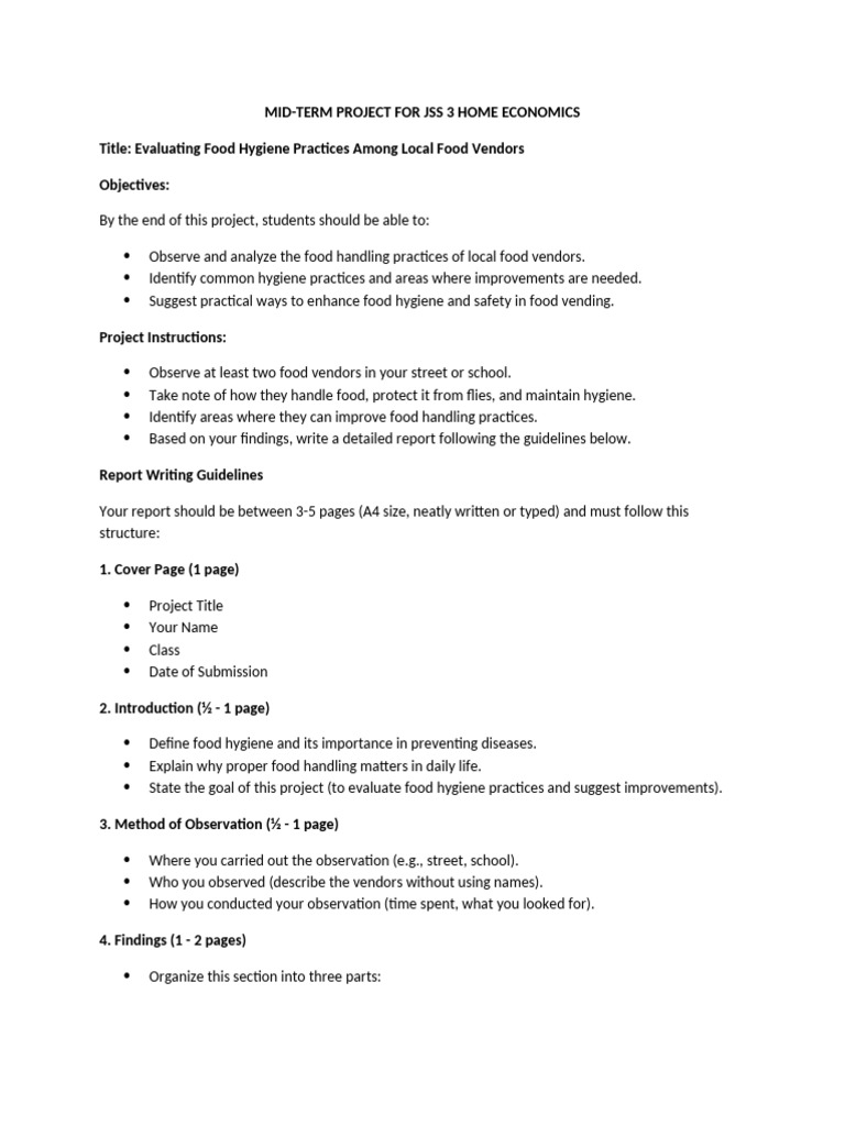 Mid-Term Project For Jss 3 H. Econs | PDF | Food Safety | Hygiene
