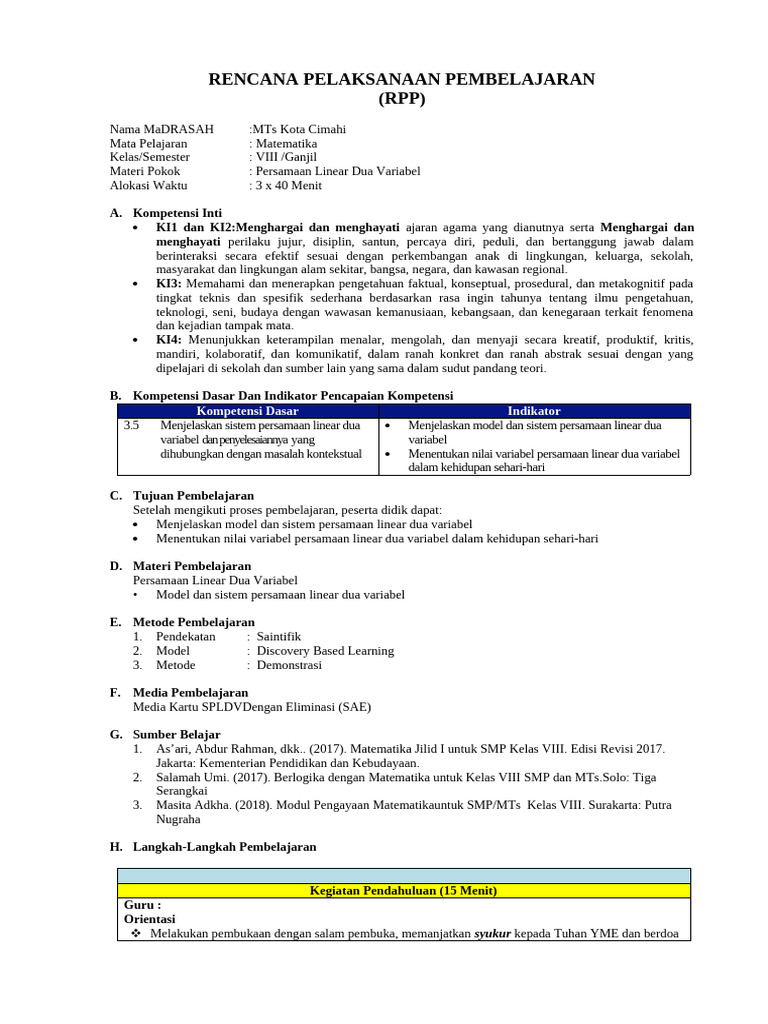 Contoh RPP Revisi 2017 | PDF