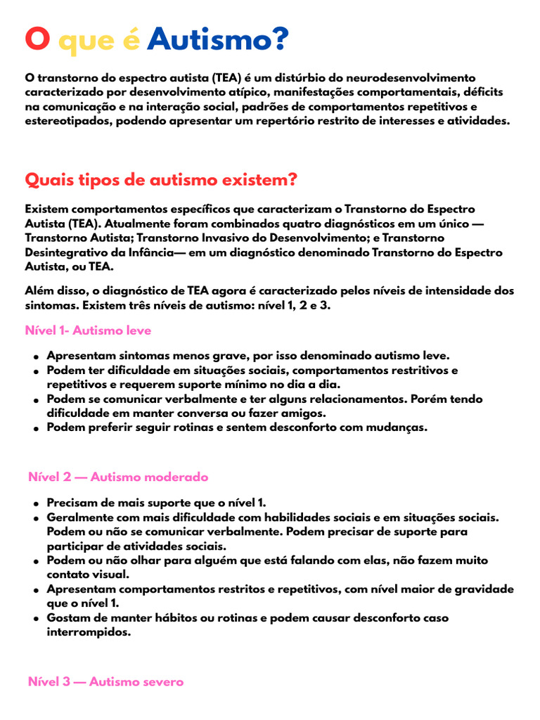 Entendendo o Transtorno do Espectro Autista | PDF | Autismo | Ciências ...