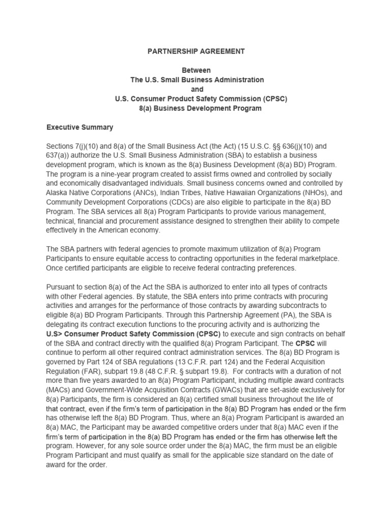 US Consumer Product Safety Commission CPSC Partnership Agreement - SBA ...