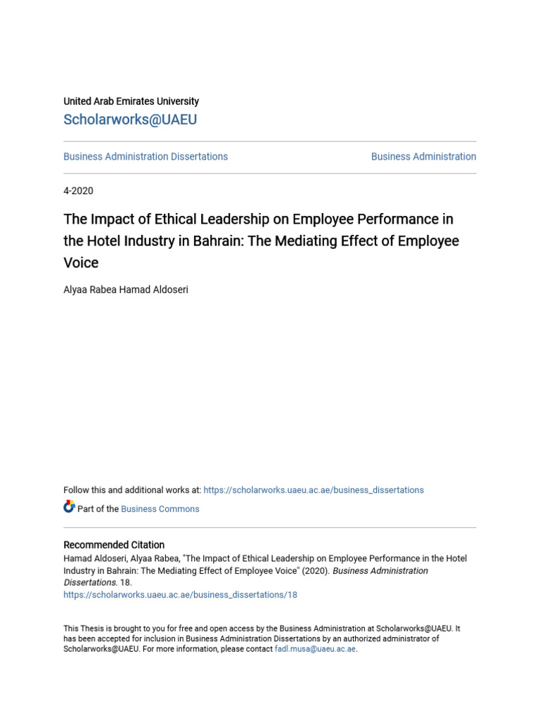 The Impact of Ethical Leadership On Employee Performance in The H | PDF ...