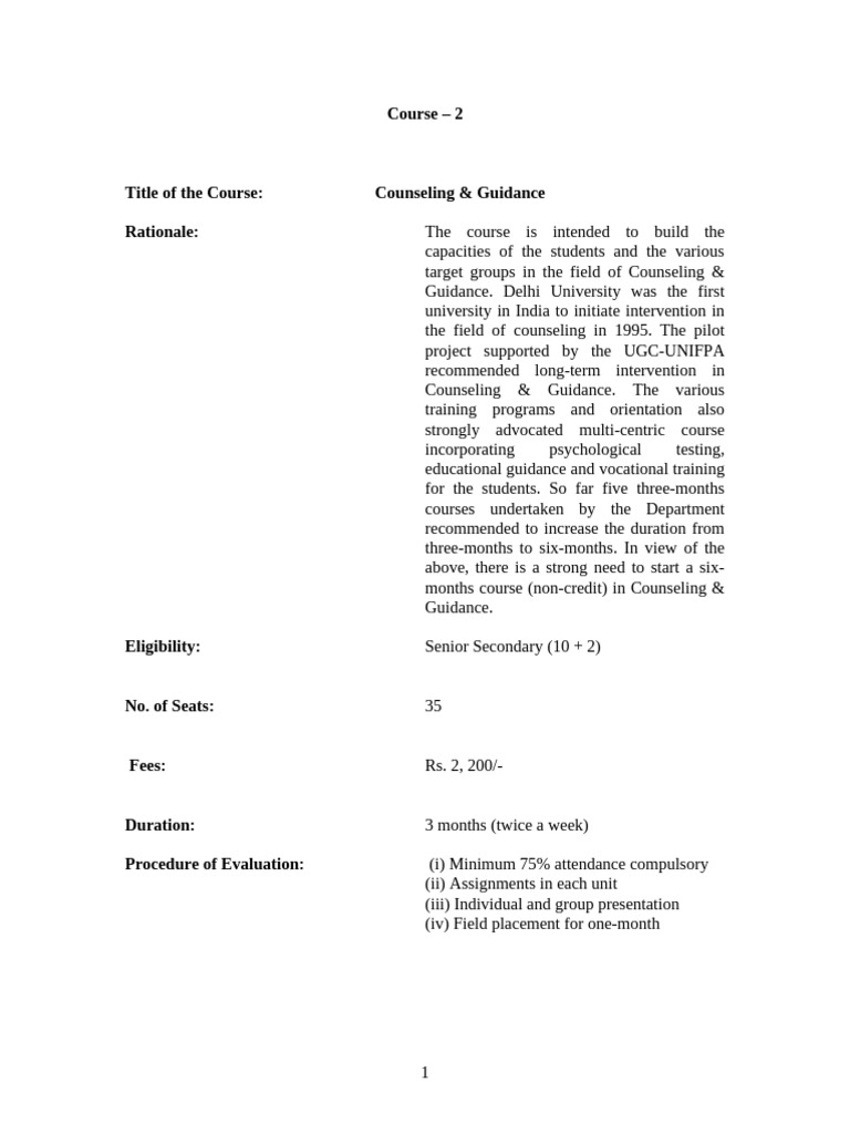 Six-Month Counseling & Guidance Course | PDF | Psychotherapy | Sex ...